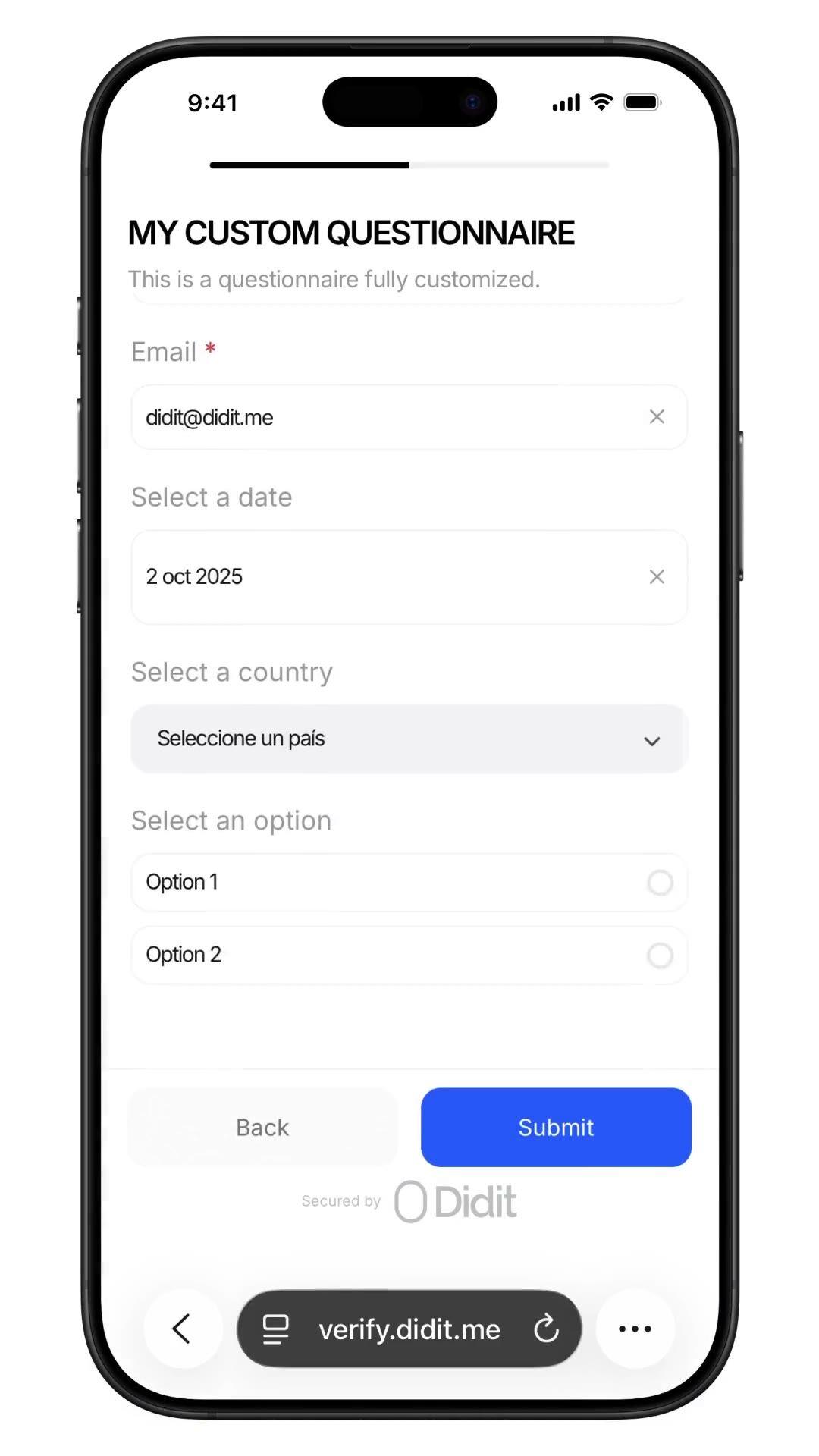Didit Custom Questionnaires, branching forms collected on the same verification session.